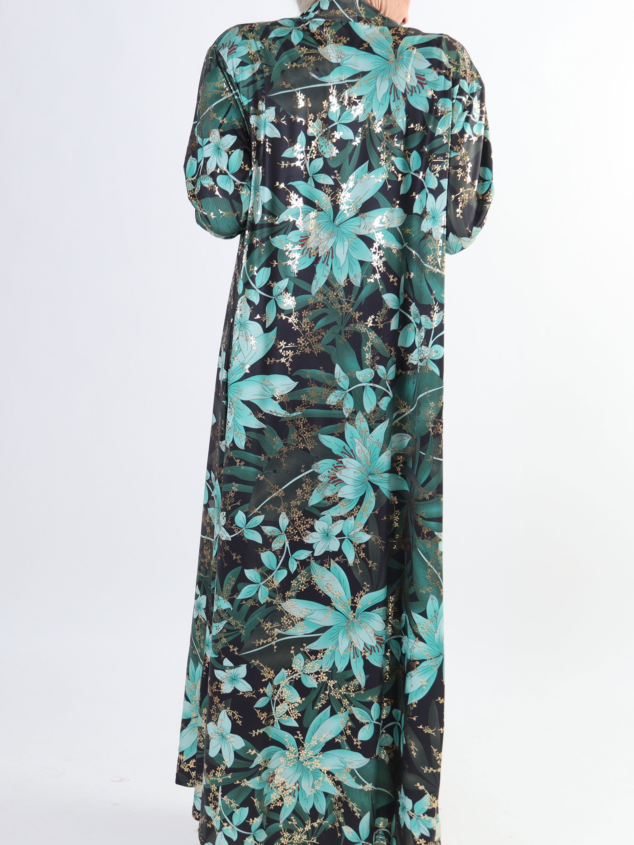 Mikkala Gold Flower - Elastisk plus size cardigan med tryck